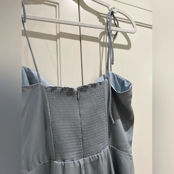 Elegant Light Blue Satin Slip Dress - Picture 8 of 11